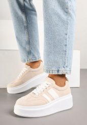 Beżowe Sneakersy Typu Kultowe Tenisówki na Platformie Redoreve. Brązowe trampki i tenisówki damskie Renee, bez wzorów, z jeansu, bez zapięcia. Za 74.99 zł.