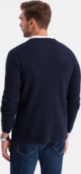 Ombre Męski sweter strukturalny kardigan z kieszeniami - granatowy V3 OM-SWCD-0109 XL. Niebieskie swetry męskie Ombre, m, bez wzorów, bez kołnierzyka, bez ramiączek. Za 169.99 zł.