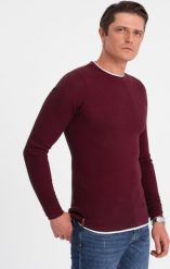 Ombre Bawełniany sweter męski z okrągłym dekoltem - bordowy V8 OM-SWSW-0103 XXL. Czerwone swetry męskie Ombre, m, bez wzorów, z bawełny, bez kołnierzyka, bez ramiączek. Za 119.99 zł.