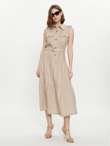 Luisa Spagnoli Sukienka codzienna Principato 540880 Beżowy Regular Fit. Brązowe sukienki damskie Luisa Spagnoli, na co dzień, xl, bez wzorów, ze lnu, bez kołnierzyka, bez ramiączek, proste. Za 1,049.00 zł.