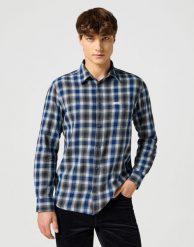 MĘSKA KOSZULA KRATA WRANGLER 1 PKT INDIGO SHIRT NAVY 112357226. Niebieskie koszule męskie Wrangler, l, bez wzorów, bez kołnierzyka, bez ramiączek. Za 169.99 zł.