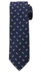Modny Krawat Męski. Wzór Paisley, Nerka - Chattier, Granatowo-Brązowy. Niebieskie krawaty i muchy Chattier, bez wzorów, z tkaniny, eleganckie. Za 49.00 zł.