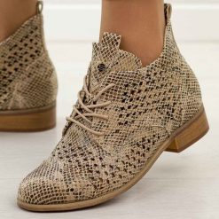 Złote wąż ażurowe botki damskie Potocki 12091. Żółte botki damskie POTOCKI, na jesień, w ażurowe wzory, z materiału, klasyczne, bez obcasa, na obcasie, bez zapięcia. Za 229.00 zł.