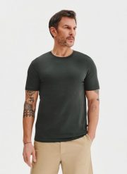 PAKO LORENTE – Bawełniany oliwkowy t-shirt. Zielone t-shirty męskie Pako Lorente, l, bez wzorów, z bawełny, bez kołnierzyka, bez ramiączek. Za 69.99 zł.