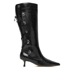 Kozaki Steve Madden. Czarne kozaki damskie Steve Madden, bez wzorów, bez obcasa, na szpilce, bez zapięcia. Za 729.99 zł.