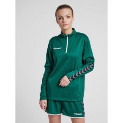 Bluza do piłki nożnej damska Hummel demi-zip hml AUTHENTIC. Zielone bluzy damskie Hummel, m, bez wzorów, sportowe, bez ramiączek, bez kaptura. W wyprzedaży za 165.50 zł.