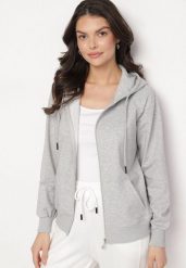Szara Bawełniana Rozpinana Bluza z Kapturem ze Ściągaczami Telendriela. Szare bluzy damskie Born2be, l, bez wzorów, z bawełny, bez ramiączek, z kapturem. Za 64.99 zł.
