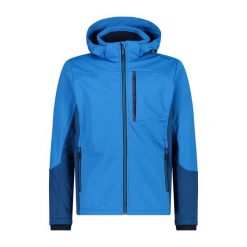 Kurtka z kapturem softshell Ripstop CMP. Niebieskie kurtki sportowe męskie CMP, bez wzorów, z softshellu, z kapturem, trekkingowe. Za 435.50 zł.