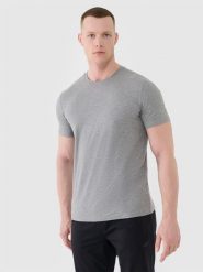 4F Koszulka treningowa szybkoschnąca męska - szara L. Szare t-shirty męskie 4F, l, bez wzorów, z dzianiny, bez kołnierzyka, bez ramiączek. Za 99.99 zł.