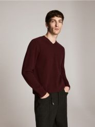 Sweter z wełną merino - bordowy. Czerwone swetry męskie Reserved, l, bez wzorów, z kaszmiru, bez kołnierzyka, bez ramiączek. Za 229.99 zł.