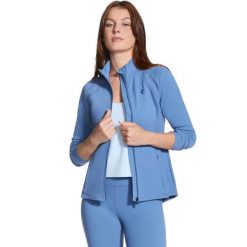Kurtka sportowa damska GO WALK Jacket. Niebieskie kurtki sportowe damskie Skechers, m, bez wzorów, z materiału, bez ramiączek, bez kaptura, trekkingowe. Za 249.99 zł.