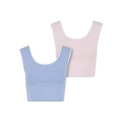 Krótkie topy damskie Urban Classics Contrast. Niebieskie topy damskie Urban Classics, bez wzorów, eleganckie, bez kołnierzyka, bez ramiączek. Za 149.50 zł.