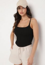 Czarny Top na Regulowanych Ramiączkach Deviosa. Czarne topy damskie Born2be, bez wzorów, z materiału, eleganckie, bez kołnierzyka, bez ramiączek. Za 34.99 zł.