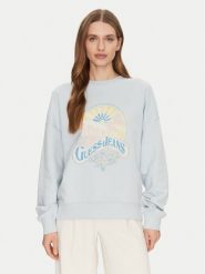 Guess Jeans Bluza W5GQ16 K68I4 Błękitny Regular Fit. Niebieskie bluzy damskie Guess Jeans, m, z aplikacjami, z bawełny, bez ramiączek, bez kaptura. Za 199.99 zł.