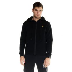 Bluza z kaptur na outdoor na co dzień. Czarne bluzy męskie LEONE 1947 APPAREL, bez wzorów, z bawełny, bez kaptura, na fitness i siłownię. Za 168.36 zł.