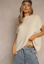 Beżowy Sweter z Bawełną w Stylu Nietoperza Nilariella. Brązowe swetry nierozpinane damskie Renee, bez wzorów, z bawełny, biznesowe, bez kołnierzyka, bez ramiączek. Za 139.99 zł.