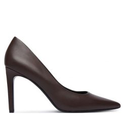 Szpilki Calvin Klein. Brązowe szpilki damskie Calvin Klein, bez wzorów, bez obcasa, na szpilce, bez zapięcia. Za 649.99 zł.