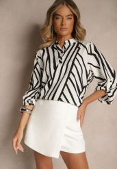 Biała Koszula z Bawełną o Geometrycznym Motywie Amorria. Białe koszule damskie Renee, l, bez wzorów, z bawełny, eleganckie, bez kołnierzyka, bez ramiączek. Za 59.99 zł.