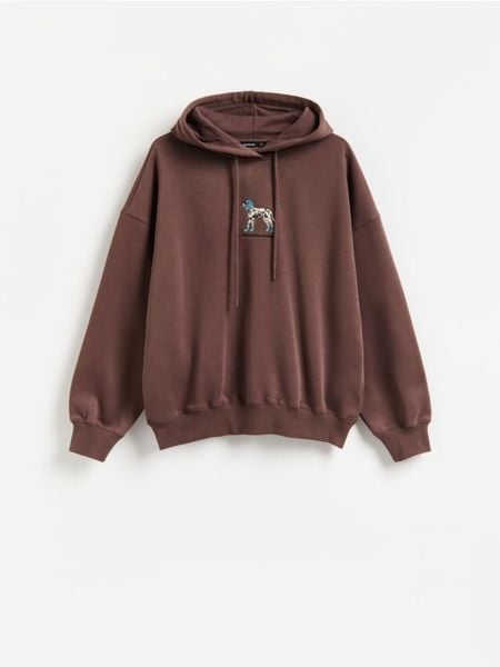 Bluza z haftem - brązowy. Brązowe bluzy damskie Reserved, l, bez wzorów, z bawełny, bez ramiączek, bez kaptura. Za 119.99 zł.