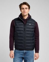MESKA KURTKA LEE STAND COLLAR PUFFER VEST BLACK 112370535. Czarne kurtki męskie Lee, m, bez wzorów, z puchu, bez kaptura. Za 259.99 zł.