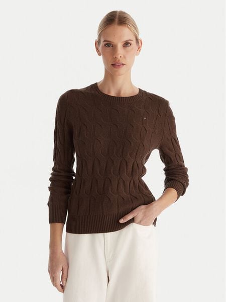 Tommy Hilfiger Sweter WW0WW43586 Brązowy Regular Fit. Brązowe swetry nierozpinane damskie Tommy Hilfiger, xxl, bez wzorów, z wełny, bez kołnierzyka, bez ramiączek. Za 649.99 zł.