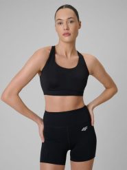 4F Biustonosz treningowy ze średnim wsparciem damski - czarny M. Czarne bielizna sportowa damska 4F, m, bez wzorów, z gumy. Za 179.99 zł.