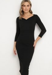 Czarna Sukienka Ozdobiona Asymetrycznym Dekoltem Silfedi. Czarne sukienki damskie Born2be, na co dzień, l, bez wzorów, z jeansu, eleganckie, z asymetrycznym kołnierzem, bez ramiączek, midi, asymetryczne. Za 129.99 zł.