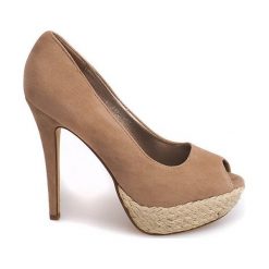 Brązowe Espadryle Szpilki 55-443 Beżowy. Brązowe szpilki damskie ButyModne, bez wzorów, ze skóry, bez obcasa, na koturnie, bez zapięcia. Za 69.00 zł.