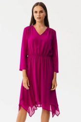 Elegancka zwiewna sukienka szyfonowa wizytowa śliwkowa. Sukienki damskie Stylove, na randkę, xl, bez wzorów, z szyfonu, eleganckie, bez kołnierzyka, bez ramiączek, oversize. Za 379.00 zł.