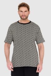 BALMAIN Męski t-shirt w czarno-biały monogram. Białe t-shirty męskie Balmain, l, bez wzorów, bez kołnierzyka, bez ramiączek. W wyprzedaży za 1,399.99 zł.