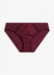 Figi z delikatną koronką. Fioletowe majtki damskie bonprix, z koronki. Za 32.99 zł.