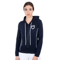 Damska bluza z zamkiem z przodu z technicznej dzianiny interlock. Białe bluzy damskie EQUESTRO, m, bez wzorów, z bawełny, klasyczne, bez ramiączek, bez kaptura. Za 349.90 zł.
