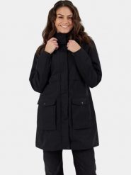 Płaszcz przeciwdeszczowy damski Fundango Zhuri. Czarne płaszcze damskie FUNDANGO, m, bez wzorów, z materiału, eleganckie, bez kołnierzyka, bez kaptura. Za 499.00 zł.