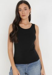 Czarny Top Bawełniany Artiope. Czarne topy damskie Born2be, l, bez wzorów, z bawełny, klasyczne, bez kołnierzyka, bez ramiączek. Za 19.99 zł.