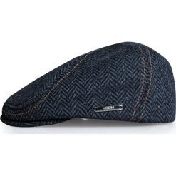 Granatowy kaszkiet/czapka w jodełkę z nausznikami G14. Niebieskie czapki męskie Modini Moda Męska, bez wzorów, z poliesteru. Za 126.00 zł.