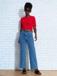 Jeansy culotte - niebieski. Niebieskie jeansy damskie Sinsay, bez wzorów, z denimu, z podwyższonym stanem. Za 42.99 zł.
