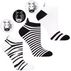 Biało-Czarne Stopki Damskie Zebra Moraj 3 Pary. Białe skarpetki damskie Moraj, bez wzorów, z bawełny. Za 29.99 zł.