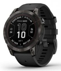 Garmin Fenix 7 Pro 47mm Sapphire Solar Carbon Gray DLC Titanium z czarnym paskiem. Czarne zegarki sportowe Garmin, bez wzorów. Za 3,248.99 zł.
