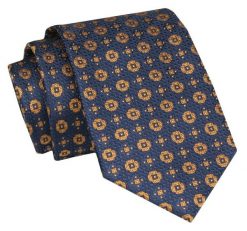 Krawat - ALTIES - Granatowy w Złote Grochy. Niebieskie krawaty i muchy Alties, bez wzorów, z tkaniny, eleganckie. Za 49.00 zł.
