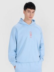 4F Bluza dresowa nierozpinana z kapturem męska - niebieska M. Niebieskie bluzy sportowe męskie 4F, m, bez wzorów, z bawełny, z kapturem. W wyprzedaży za 99.99 zł.