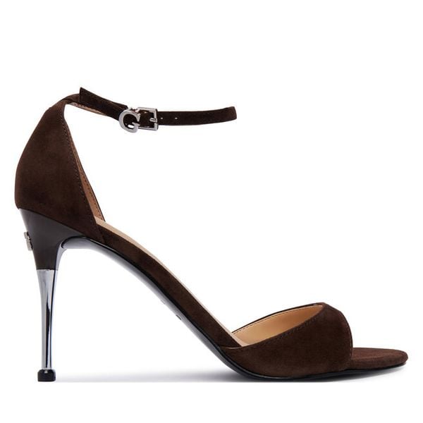 Sandały Guess. Brązowe sandały damskie Guess, z aplikacjami, bez obcasa, na szpilce, bez zapięcia. Za 607.99 zł.