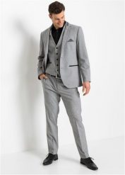 Garnitur z kamizelką (3 części), Regular Fit. Szare garnitury męskie bonprix, m, bez wzorów, eleganckie. Za 629.99 zł.