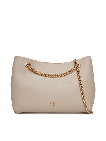Calvin Klein Torebka Minimal Monogram Shoulde LV04F3205G Beżowy. Brązowe torebki do ręki damskie Calvin Klein, bez wzorów, ze skóry, bez dodatków. Za 279.99 zł.
