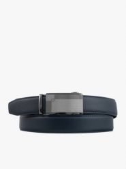 Granatowy pasek ze skóry licowej. Niebieskie paski męskie Brawo sp. z o.o., z denimu, klasyczne. Za 129.99 zł.
