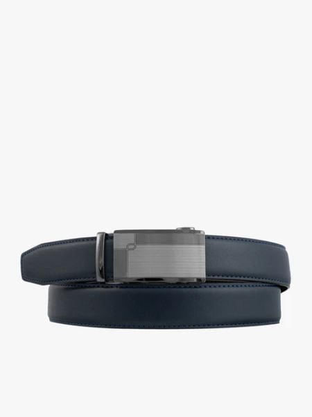 Granatowy pasek ze skóry licowej. Niebieskie paski męskie Brawo sp. z o.o., z denimu, klasyczne. Za 129.99 zł.