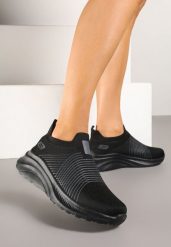 Czarne Buty Sportowe Sneakersy Grubej Podeszwie z Tłoczeniem i Siateczkową Cholewką Puvorea. Czarne obuwie sportowe damskie Born2be, bez wzorów, bez zapięcia. Za 84.99 zł.
