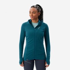 Sweter damski merino z kapturem Alpinism. Niebieskie swetry nierozpinane damskie SIMOND, m, bez wzorów, z elastanu, sportowe, bez kołnierzyka, bez ramiączek. Za 349.99 zł.