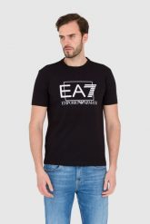 EA7 Czarny męski t-shirt z dużym białym logo, Rozmiar M. Czarne t-shirty męskie EA7 Emporio Armani, m, bez wzorów, bez kołnierzyka, bez ramiączek. W wyprzedaży za 144.99 zł.