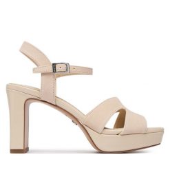 Sandały Tamaris. Brązowe sandały damskie Tamaris, bez wzorów, bez obcasa, na słupku, bez zapięcia. Za 379.99 zł.