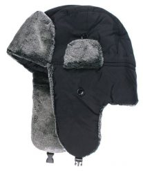 Ciepła, Zimowa Czapka z Uszami (Pilotka) - Jarek - Ortalion, Czarna. Czarne czapki męskie Jarek, na zimę, bez wzorów. Za 69.00 zł.